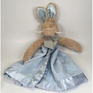 Bearington Bunny Lovey Security Baby Blanket Satin Trim Blue Bunny Blanket